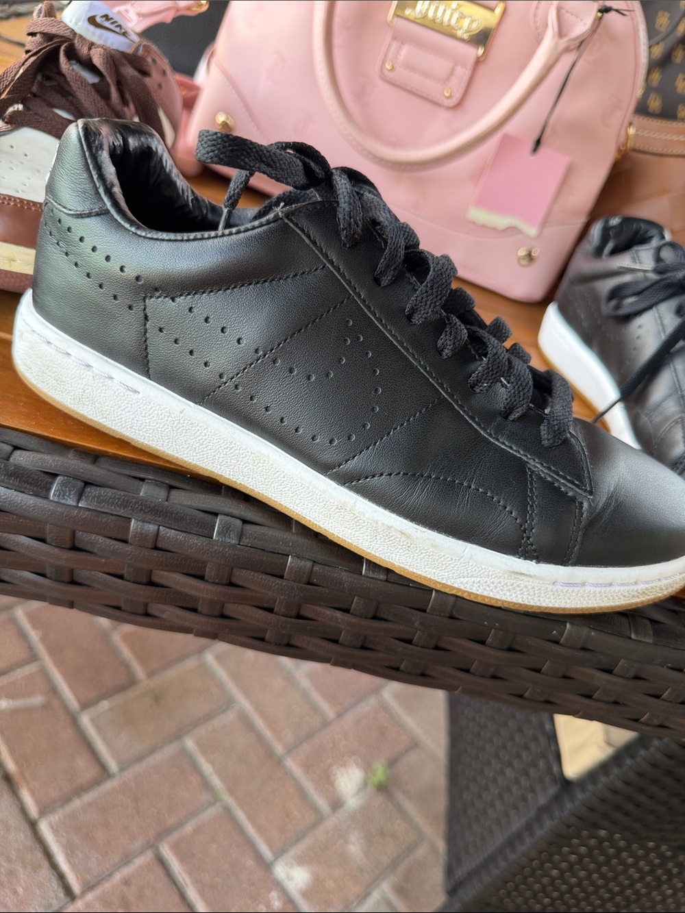 Nike Black Leather Low-Top Sneakers with White Sole